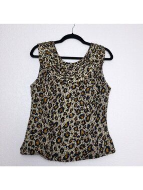Vintage Sean Collection Silk Leopard Print Beaded Sleeveless Top XL Draped Lined